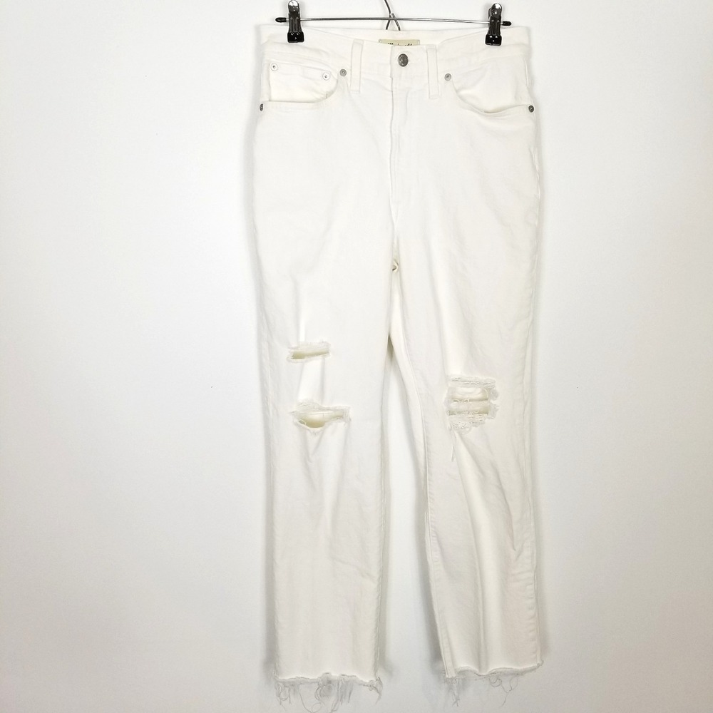 Madewell The Perfect‎ Vintage Straight Jeans Women Sz 28 White Distressed Summer
